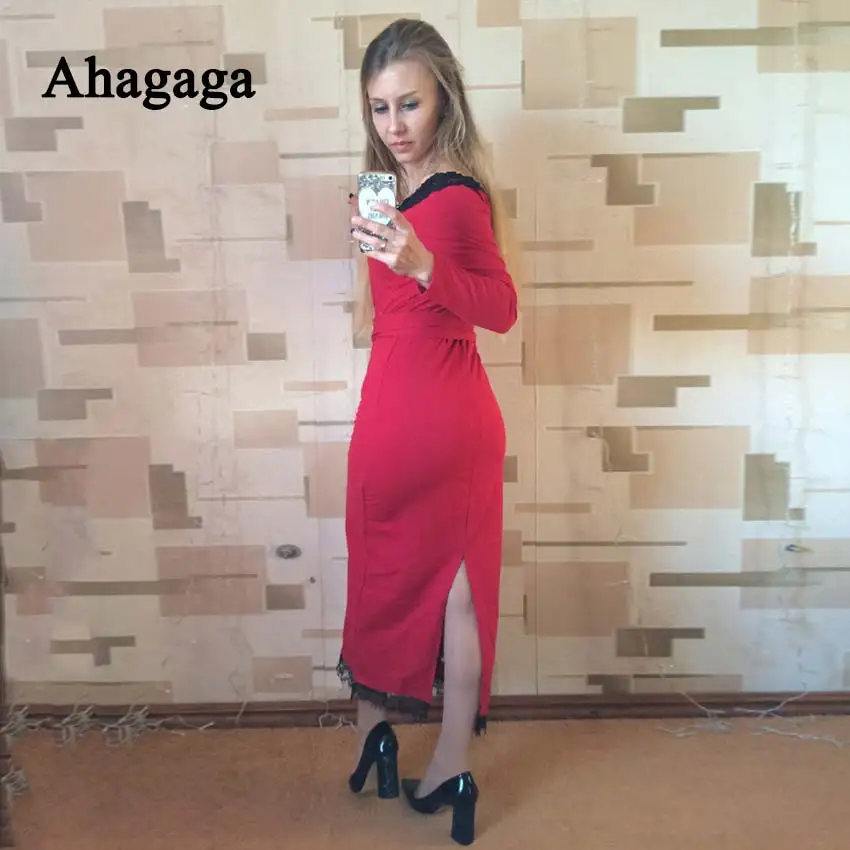 Женское кружевное платье-футляр Ahagaga повседневное облегающее платье с вырезом