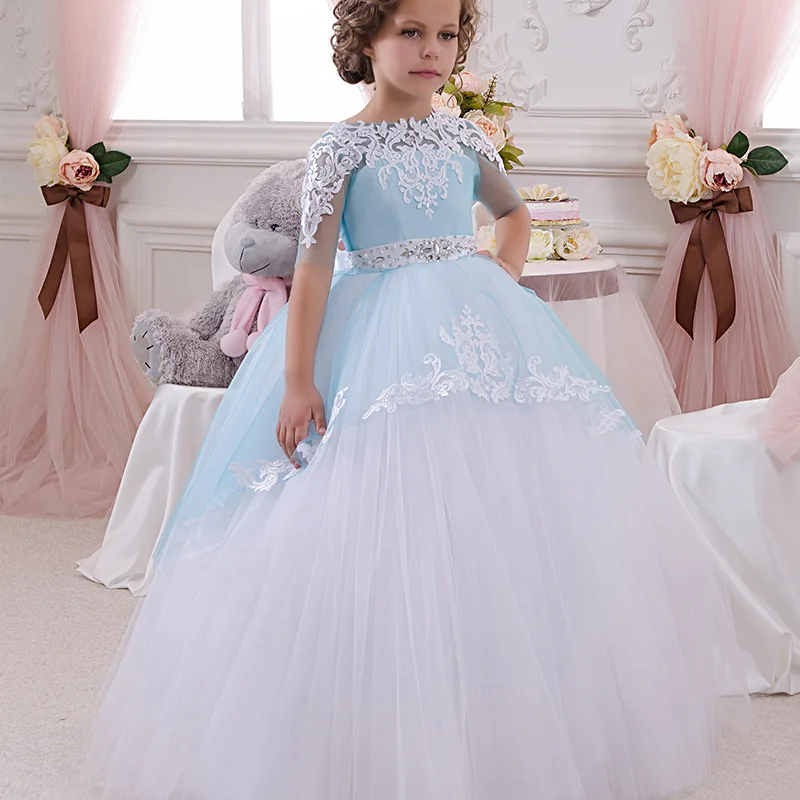 Stunning Sleeveless Holy Communion Dresses Cream Kids Floor Length Ruffles Lace Satin Tulle Ball Gowns Girls Birthday Dress 2-13