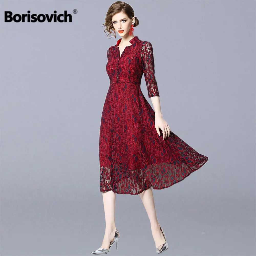 Женское кружевное платье Borisovich повседневное длинное трапециевидной формы с