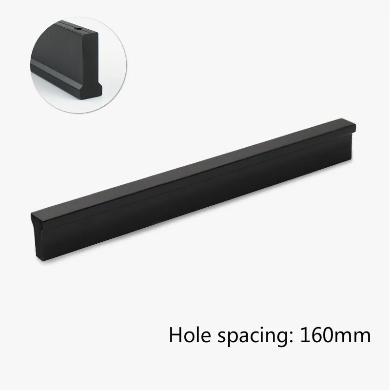 black CC160mm Современный минималистичный скандинавский медный золотая для шкафа Ручка дверного шкафа алюминиевый сплав гардероб увеличивающий длинный черный шкафчик - Цвет: black CC160mm
