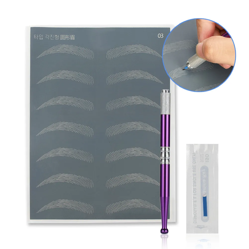 Комплект для микроблейдинга Professional Sobrancelha Microblading Professional с 1 ручкой для татуировки бровей 14pin Laminas Para Tebori - Цвет: Синий