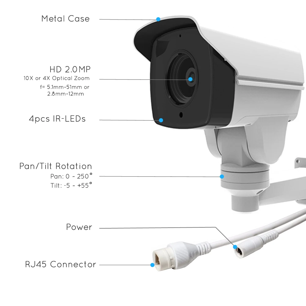 Уличная цилиндрическая IP камера 2MP HD 1080P 2.0MP 10X 4X оптический зум мини PTZ CCTV