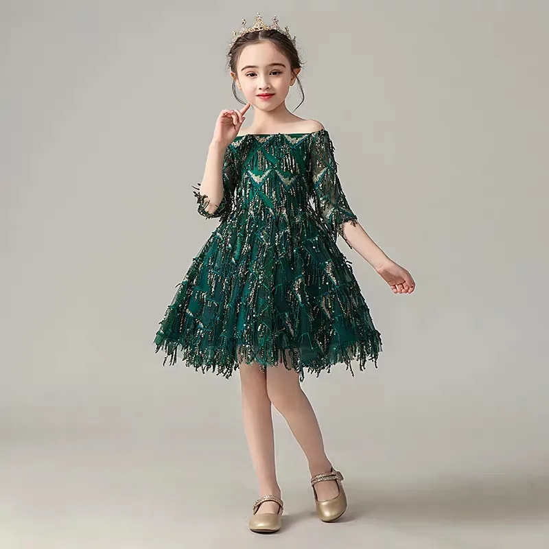 half-sleeves dress Короткое платье принцессы с открытыми плечами для маленьких девочек на день рождения, вечеринку, модельное платье-пачка для девочек-подростков - Цвет: half-sleeves dress