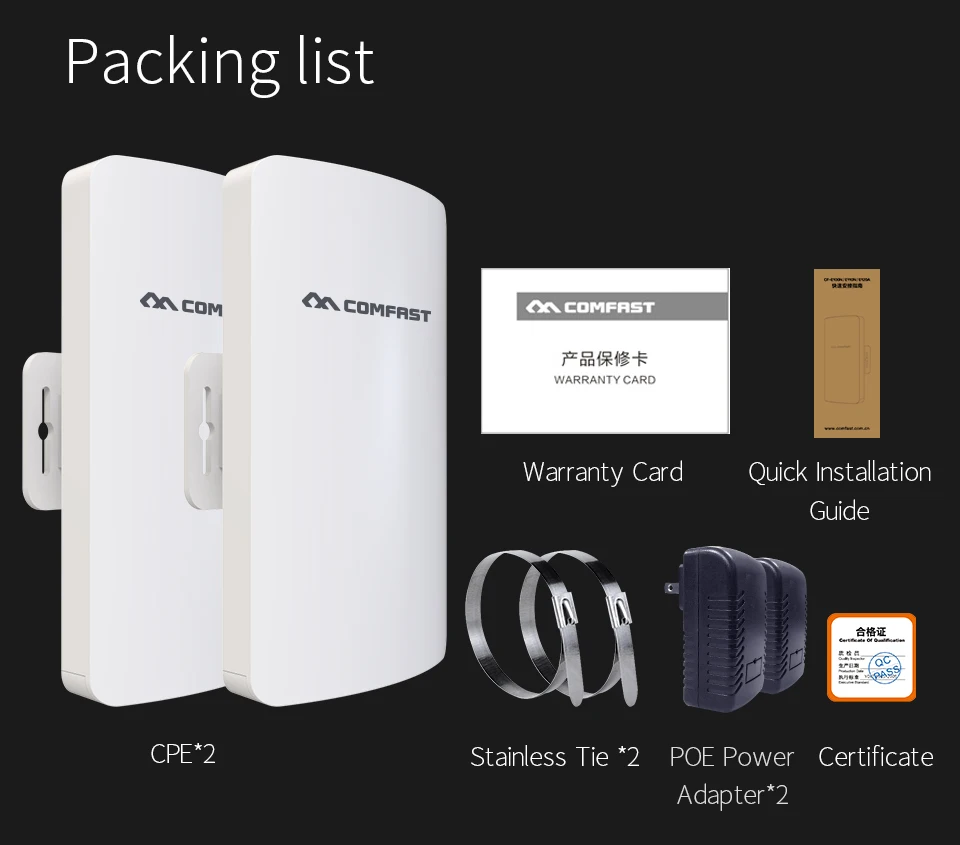 2Pcs COMFAST Outdoor WIFI CPE 300Mbps 5.8Ghz Mini Wireless AP Bridge Access Point 11dBi WI-FI Antenna 802.11a/an Nanostation