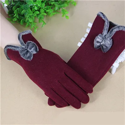 G096 Wine red VISNXGI, новинка, зимние женские теплые перчатки, одноцветные кружевные кашемировые перчатки, длина до запястья, модные варежки, перчатки для женщин, женские перчатки - Цвет: G096 Wine red