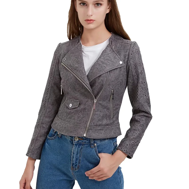 Fitaylor Женская замшевая кожаная куртка винтажное панк кожаное пальто с выемками