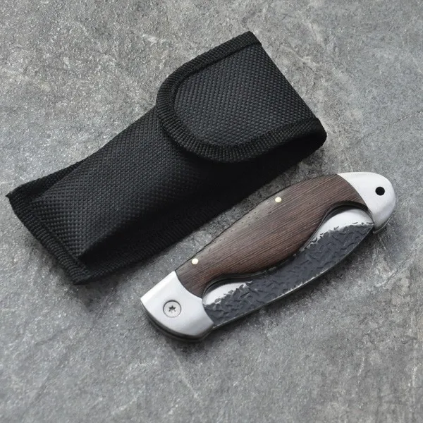 Черный стальной складной нож тактический охотничий с деревянной ручкой