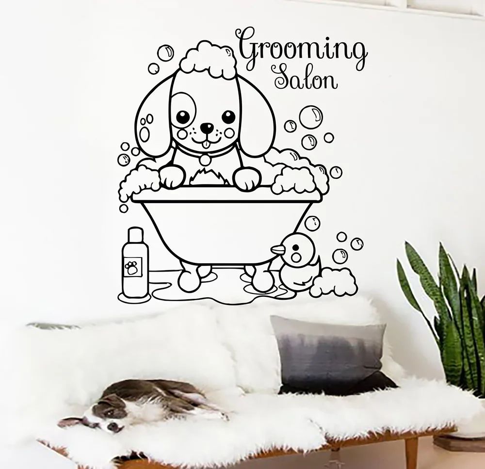

Dog Grooming Sign Wall Art Stickers Pet Salon Decor Vinyl Sticker Puppy Pet Bath Shop Wall Decal Door Mural Home Decoration G607