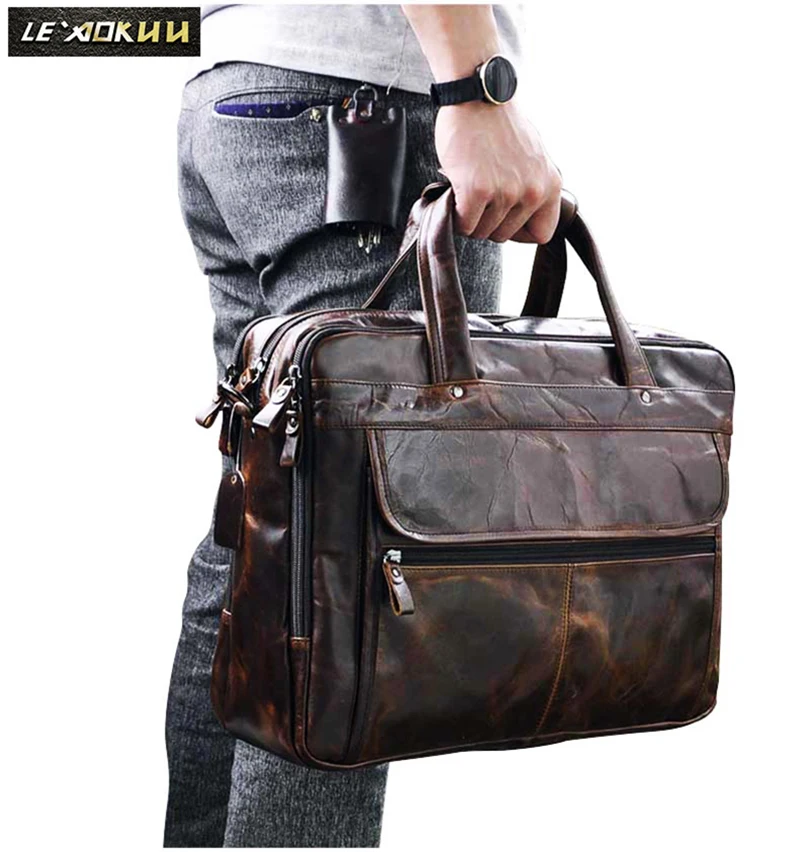men oil waxy leather antique design business briefcase laptop document case fashion attache messenger bag tote portfolio 7146 free global shipping