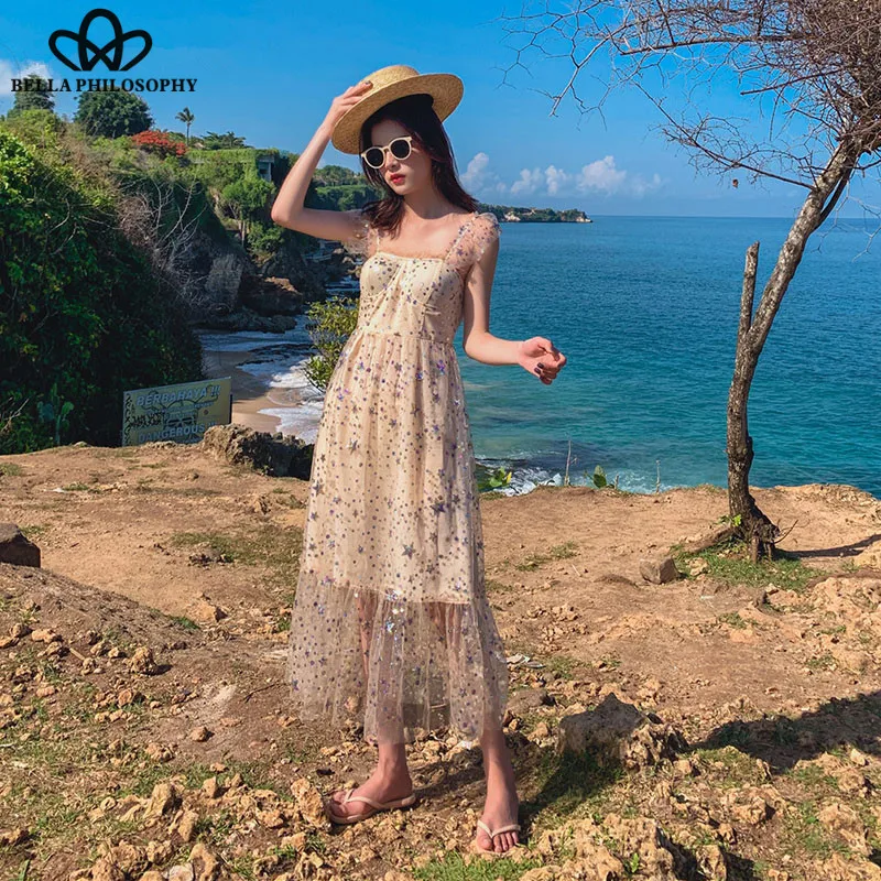 Wonder Boho платье с открытой спиной Спагетти ремень полупрозрачное Сетчатое женское