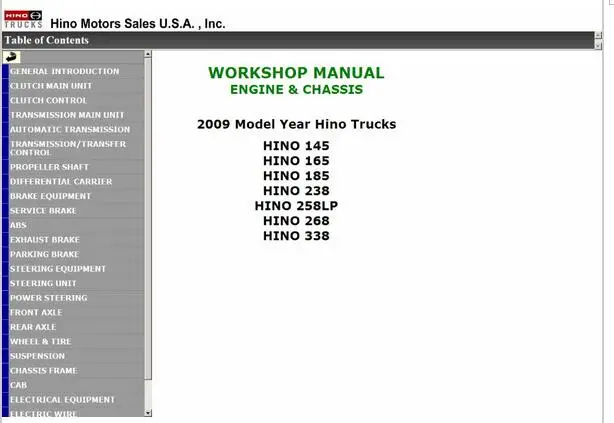 Руководство по эксплуатации в мастерской Hino 2007 - 145 165 185 238 258 268 338 HTML |