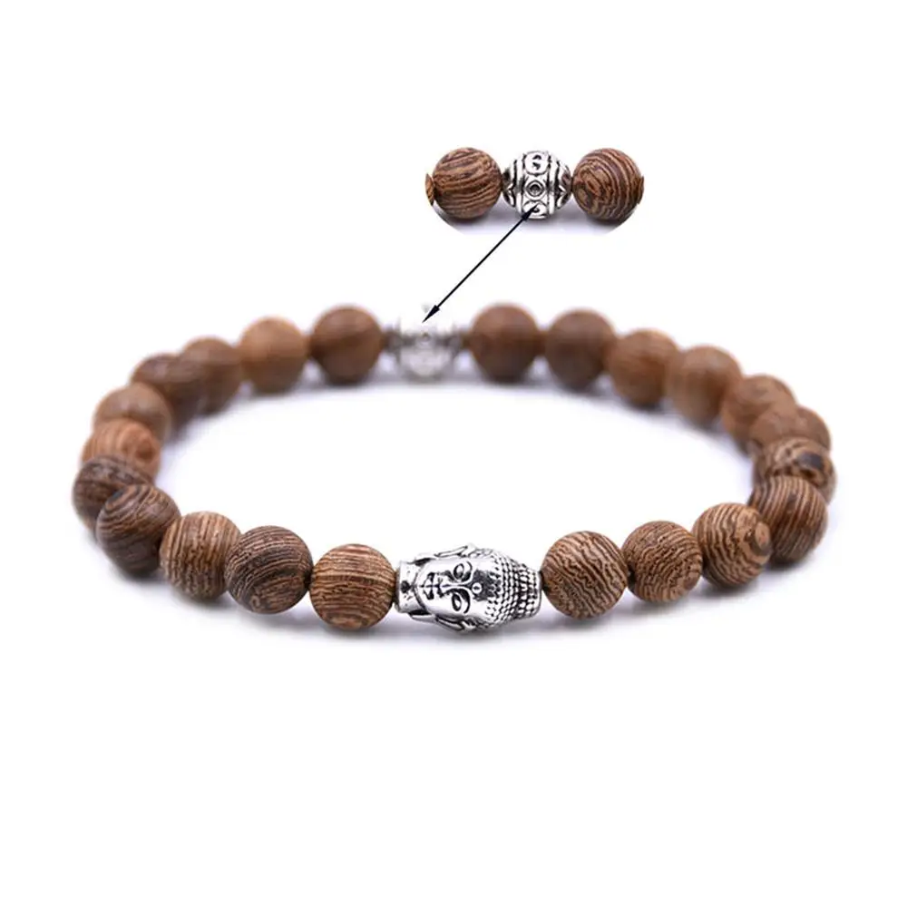 

8 мм/19 см браслет из деревянных бусин для мужчин натуральный Будда деревянные браслеты из сплава, с бусинами Strand наручный браслет мужской бр...