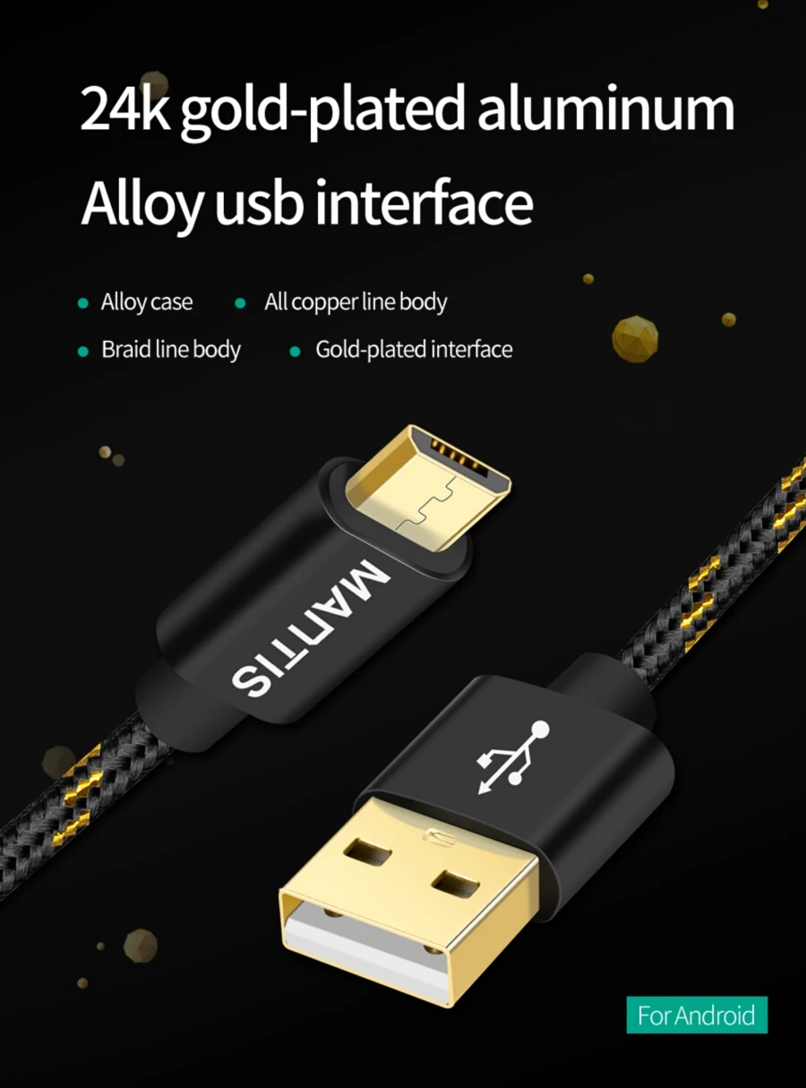 Micro USB кабель MANTIS позолоченный USB кабель для быстрой зарядки 1 м нейлоновый кабель для зарядки и передачи данных для samsung Redmi Android зарядное устройство адаптер