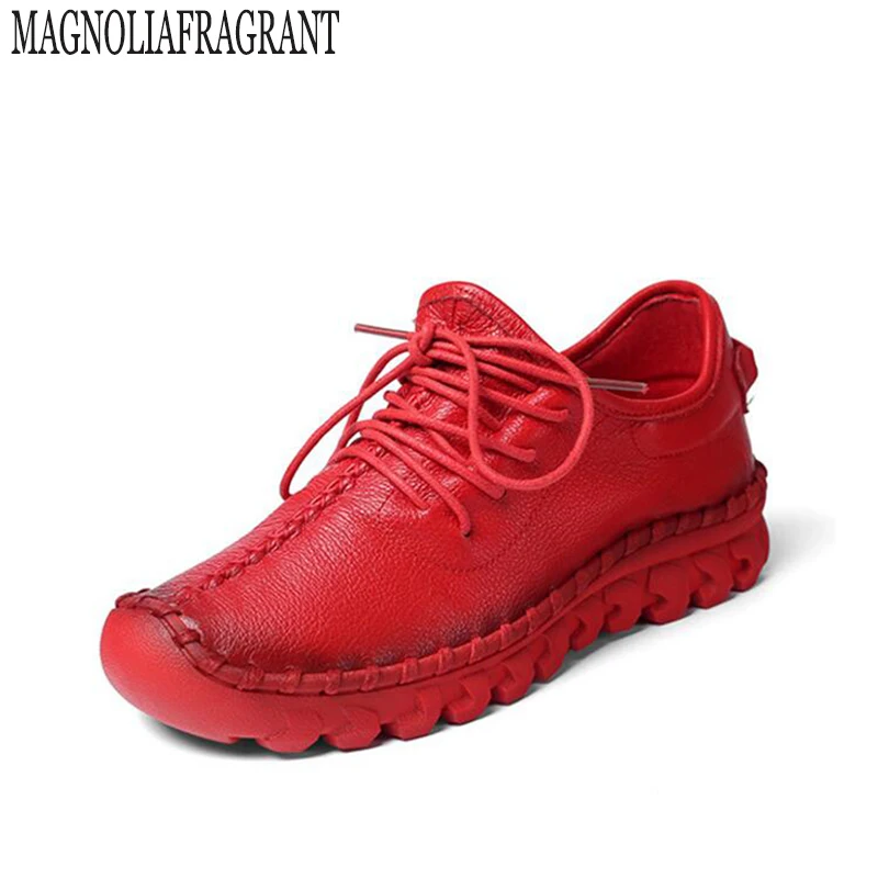 Кожаная обувь ручной работы женская на плоской подошве повседневная без