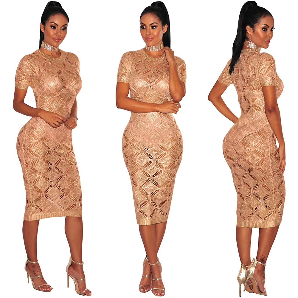 Женское платье с лямкой на шее Пляжное облегающее золотого цвета вырезом 2019|vestido