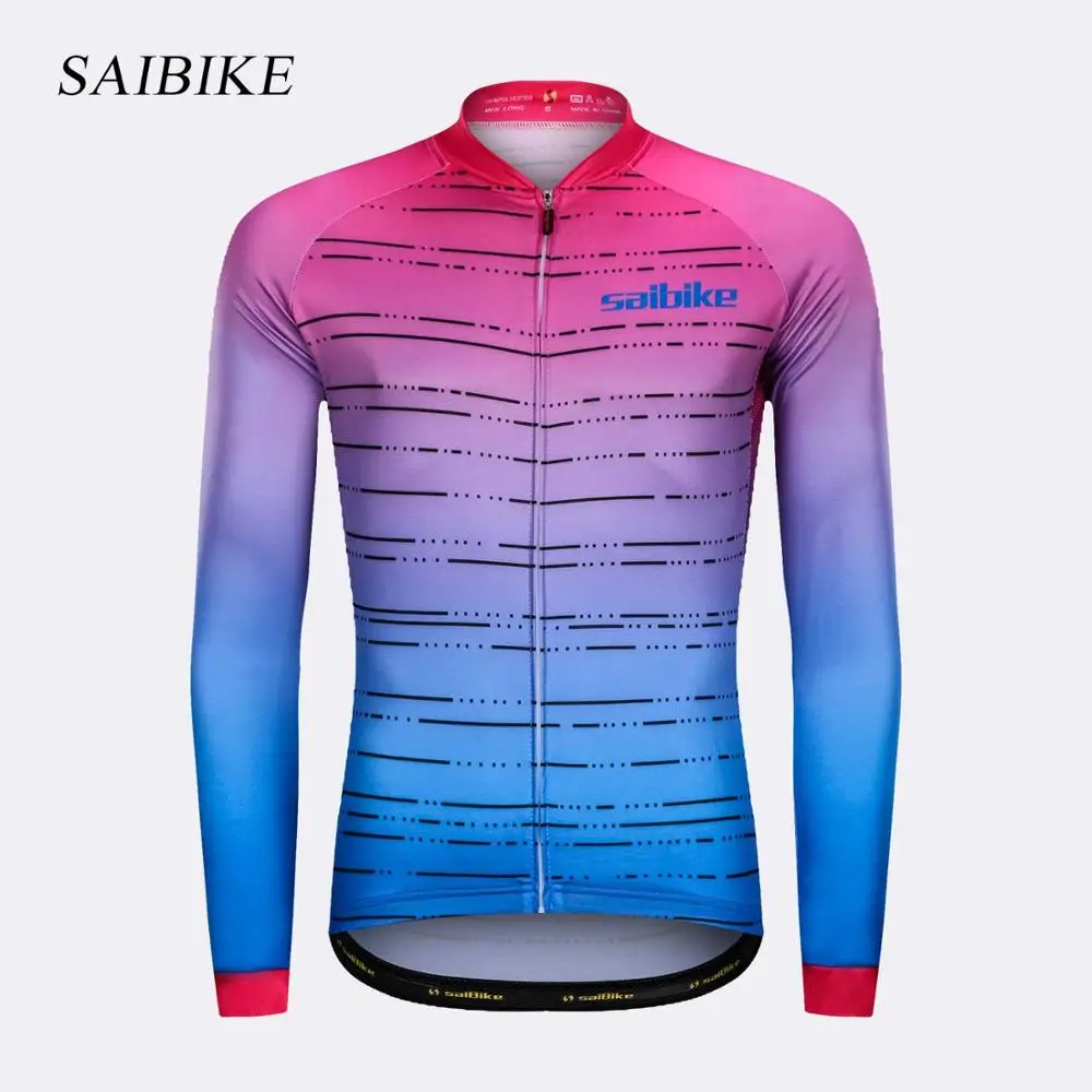 pink blue Saibike Велоспорт Джерси мужская с длинным рукавом весна осень велосипед Топы MTB дышащая одежда спортивная одежда Ropa ciclismo - Цвет: pink blue
