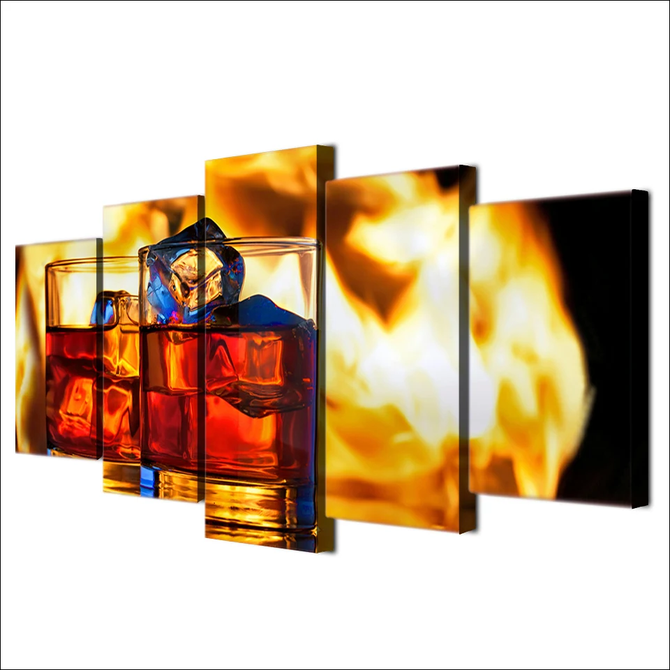 HD Печатный современный холст для гостиной рамки картины 5 панелей Кубок Ice Cola