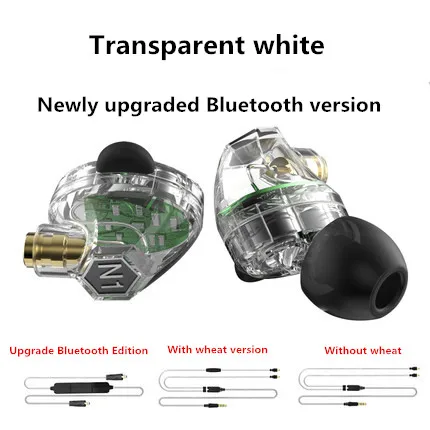 VJJB N1 наушники-вкладыши для компьютера DIY для мобильного телефона, наушники с универсальным кабелем, Bluetooth, тяжелый сабвуфер, спортивные наушники - Цвет: White transparent