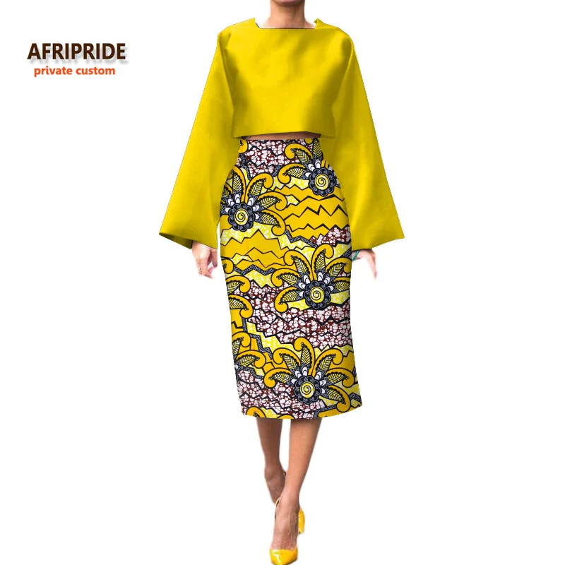 Женский костюм AFRIPRIDE, индивидуальный заказ, длинный короткий топ с широкими рукавами+ юбка-карандаш длиной до середины икры, плюс размер, восковой хлопок, A722630