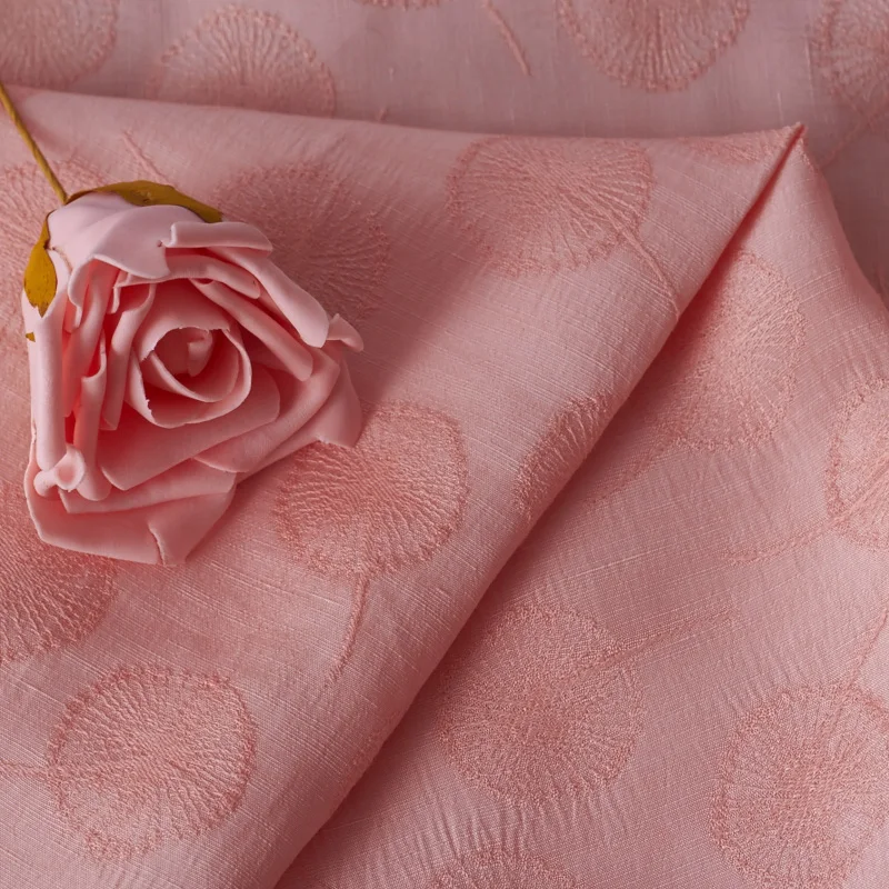 Хлопок и лен шелк розовый жаккард Одуванчик ткань весна для юбки платья tissu doux tela