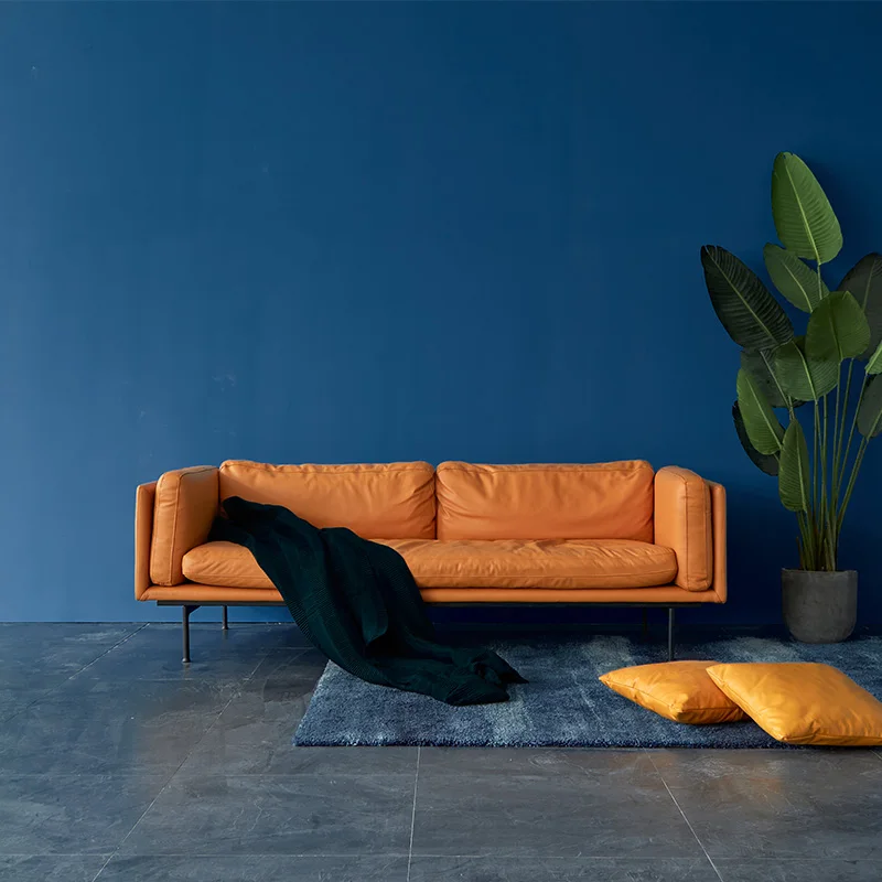 Простой Современный итальянский диван из натуральной воловьей кожи с перьями