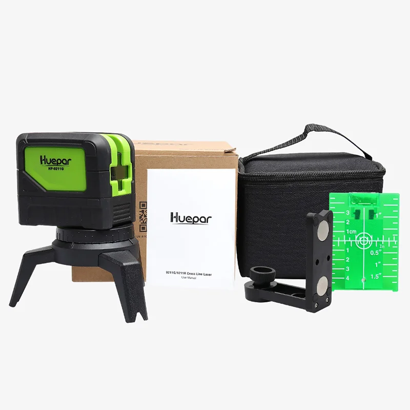 Green Laser Level Huepar зеленый луч лазерный уровень 2 поперечные линии 2 точки профессиональный 180 градусов самонивелирующийся Nivel лазерный диагностический инструмент 9211 г - Цвет: Green Laser Level