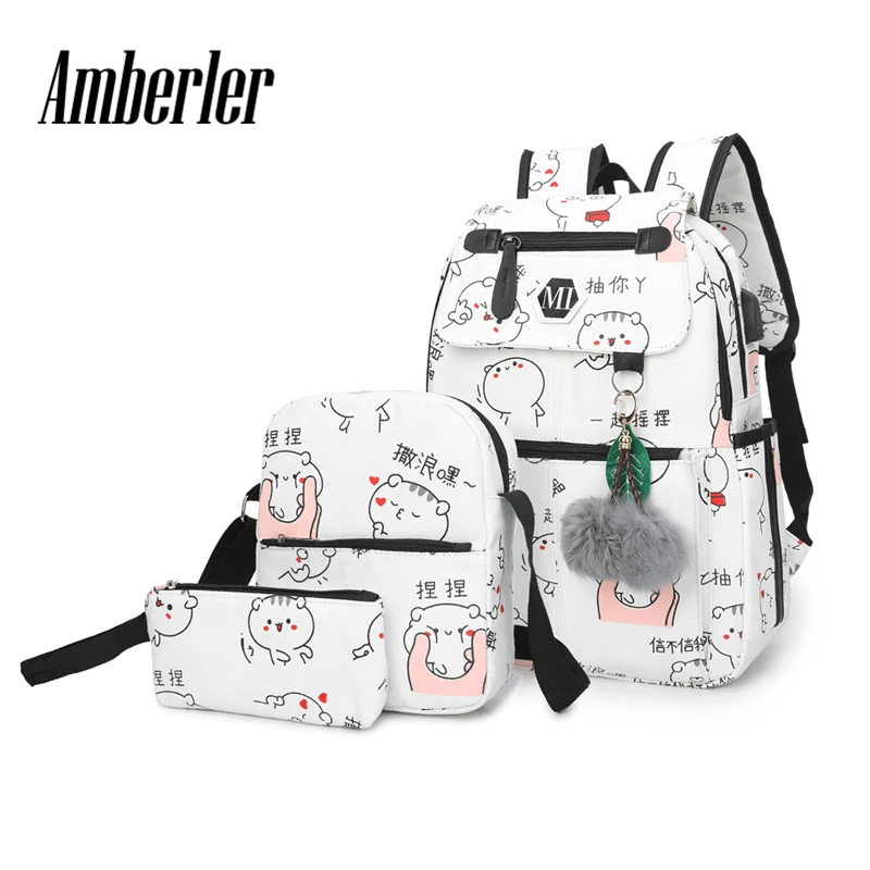 Женский холщовый рюкзак Amberler дорожные школьные ранцы с принтом для девочек