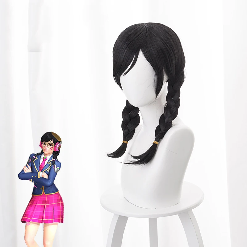 Парики для косплея DVA D. Va Third anniversary Academy Skin парики для косплея с 2 косичками черные вечерние реквизит для волос Хэллоуин