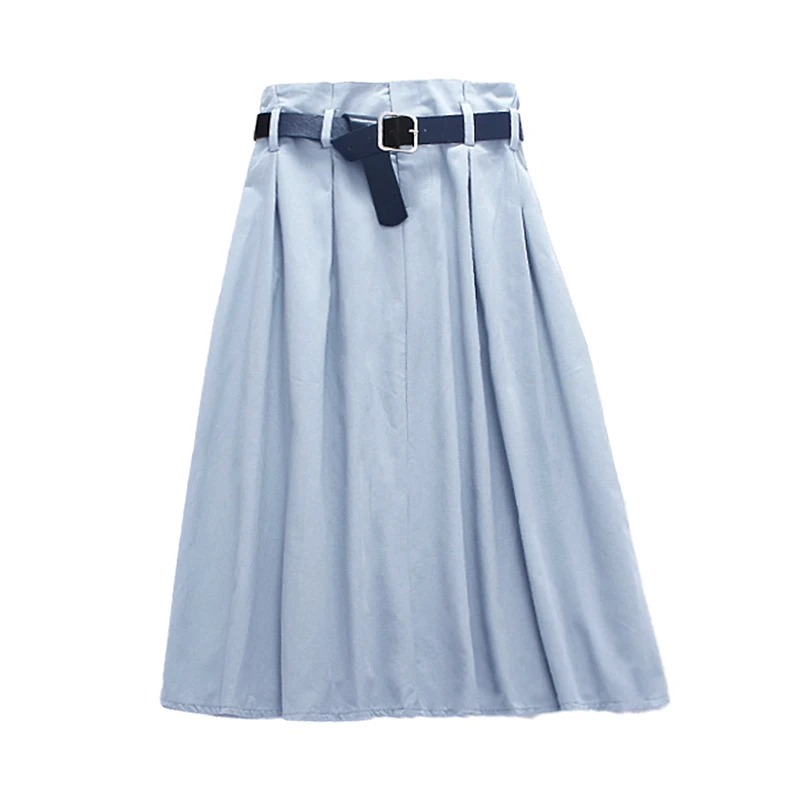 Женская хлопковая Однотонная юбка-трапеция до середины икры Повседневная белая