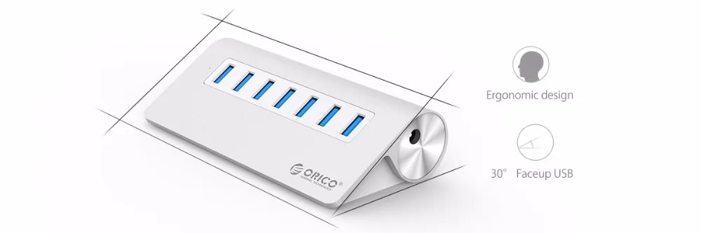 ORICO M3H7-SV 7 Порты и разъёмы USB 3,0 концентратор хорошее качество с высоким уровнем Скорость Алюминий с Vl812 Чипсет для Mac book Pro-Серебристый