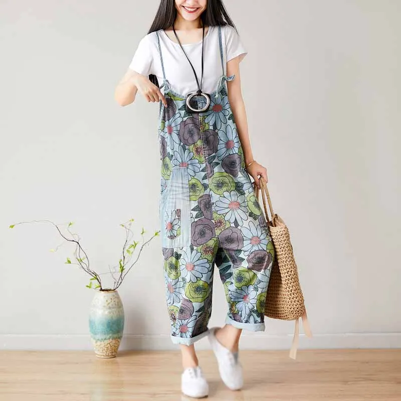 Женский комбинезон-шаровары летняя свободная одежда с цветочным принтом