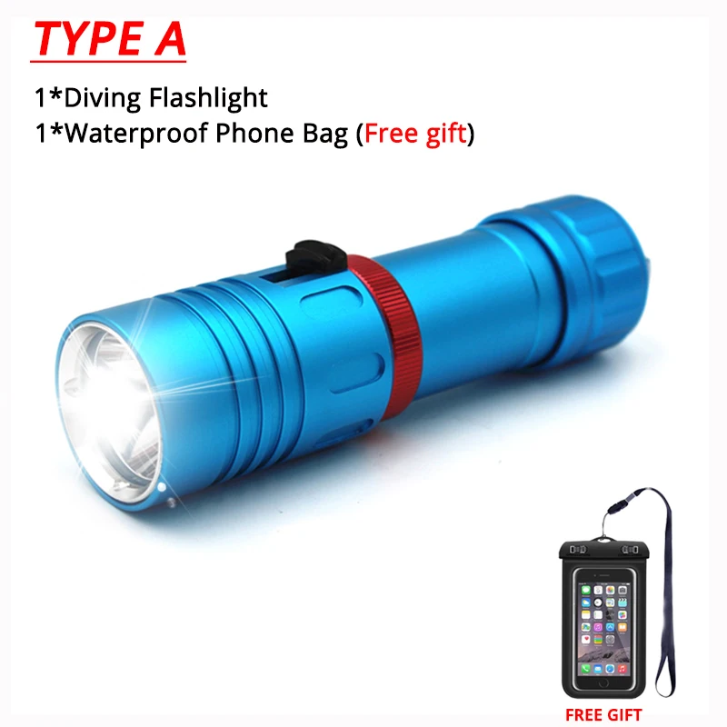 Pocketman XM-L2 фонарик для дайвинга светодиодный фонарик для подводного плавания 200 м светодиодный мощный фонарь для дайвинга 18650 или 26650 - Испускаемый цвет: A