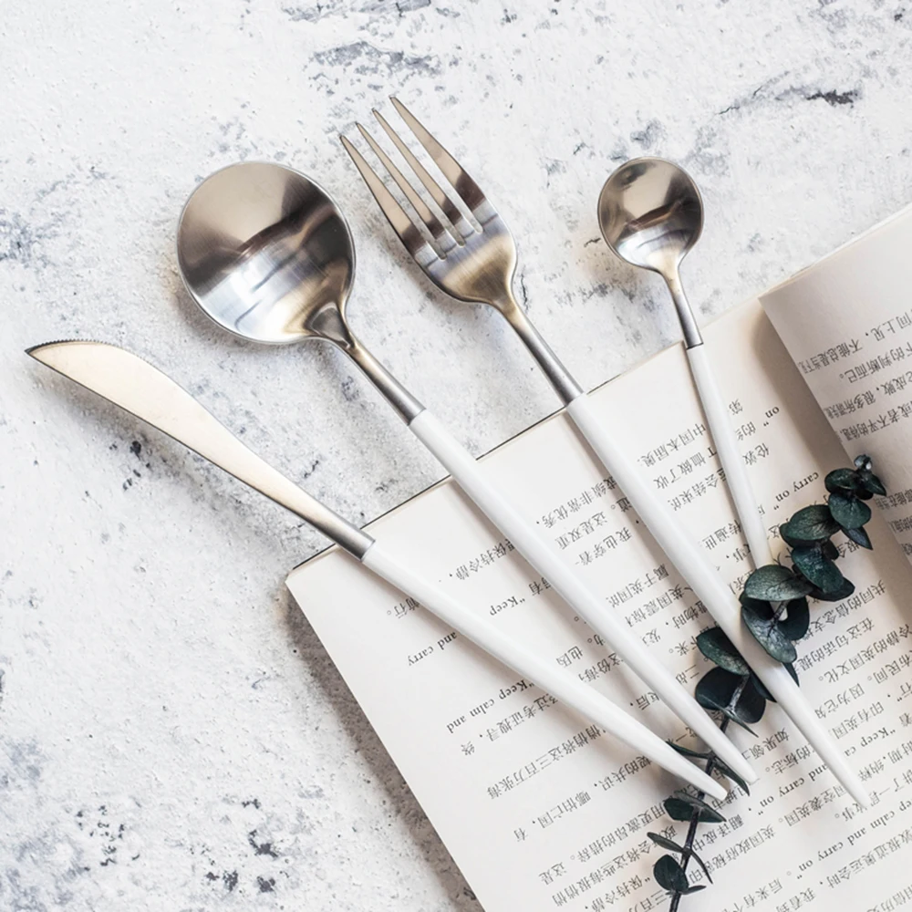 Горячая Распродажа 4 шт./компл. столовая посуда из белого серебра набор столовых