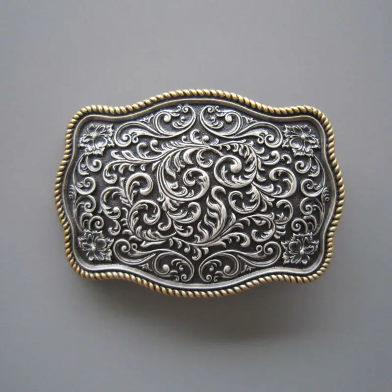 

Original Double Color Plated Silver Carve Flower With Gold Belt Buckle