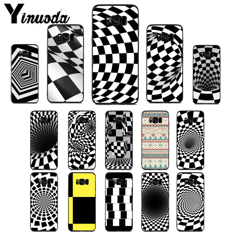 Yinuoda чехол в клетку черный и белый для Samsung S5 S6 S7 S8 S9 S6plus S7plus S8plus S9plus S6edge S7edge