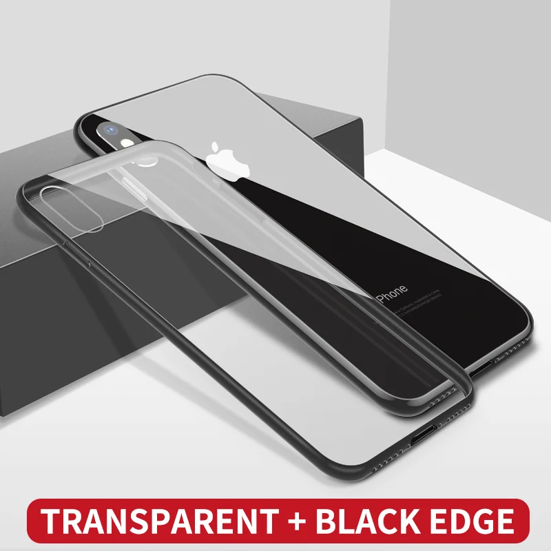 Transparent Black IHaitun Роскошные Стекло чехол для iPhone 11 Pro Max XS MAX XR X случаях ультра тонкий прозрачный назад Стекло крышка для iPhone XS MAX 10 7 8 Plus X Мягкий край - Цвет: Transparent Black