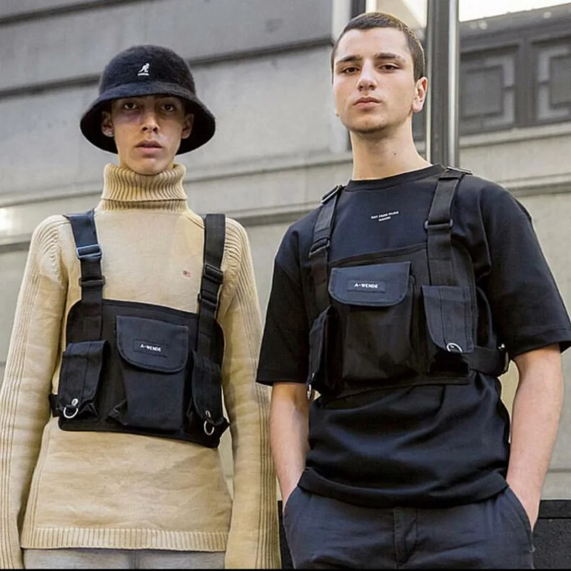 Черная нагрудная сумка в стиле хип-хоп уличная одежда функциональный