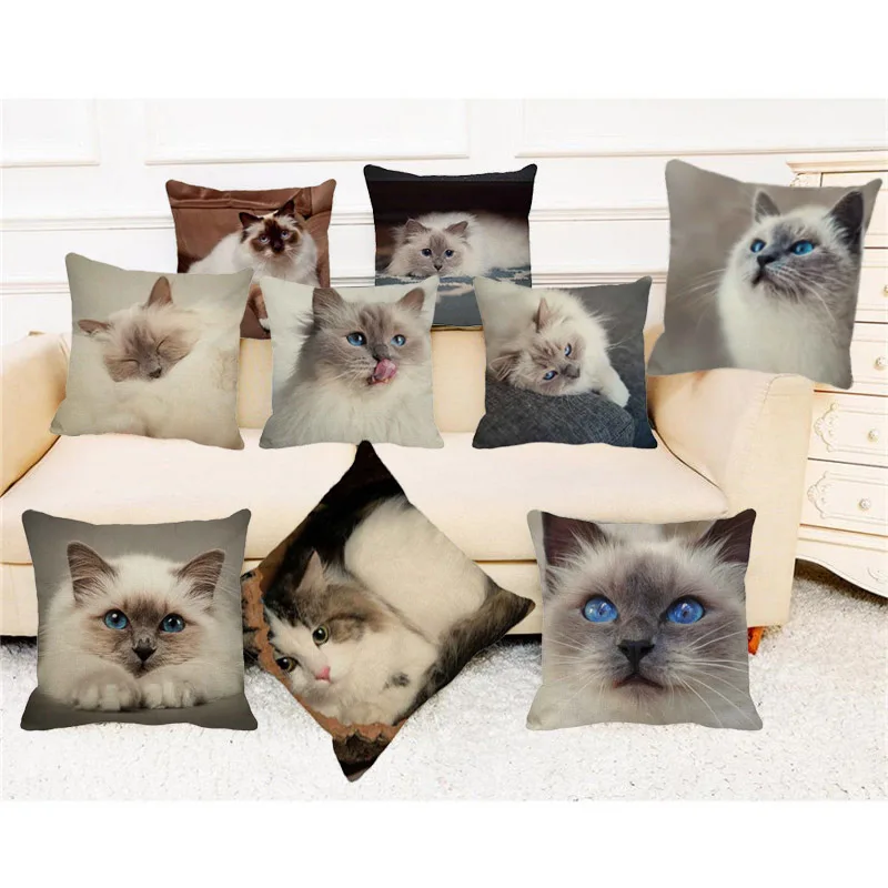 

XUNYU Cute Pet Cat Cushion Cover Birman Cat Sofa Car Chair Decoration Throw Pillowcase 45x45 Cm D0040