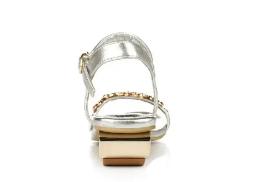 Сандалии-гладиаторы женские с кристаллами на платформе и квадратном каблуке