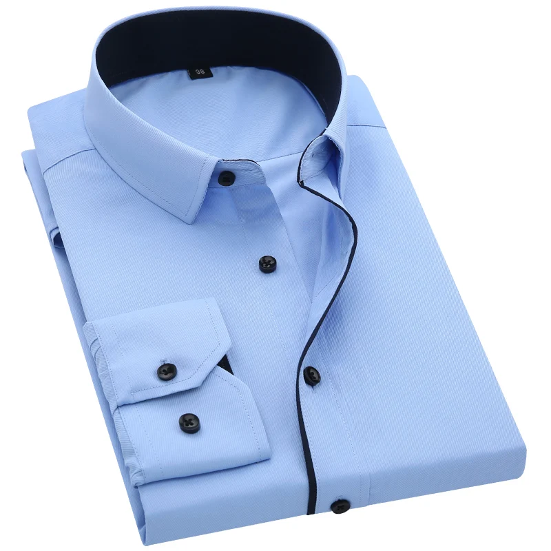 

New Arrival Mens Turn-Down Collar Formal Shirts Men Long Sleeve Slim Fit Casual Shirt Mens Solid Color/Plaid Dress Shirts