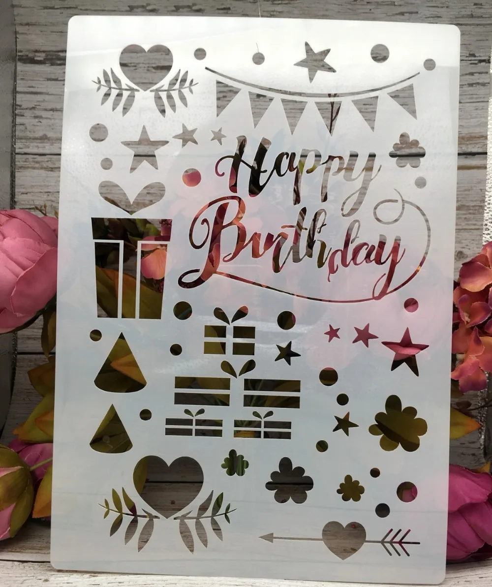 

A4 с днем рождения DIY слойные трафареты Настенная картина фотография шаблон