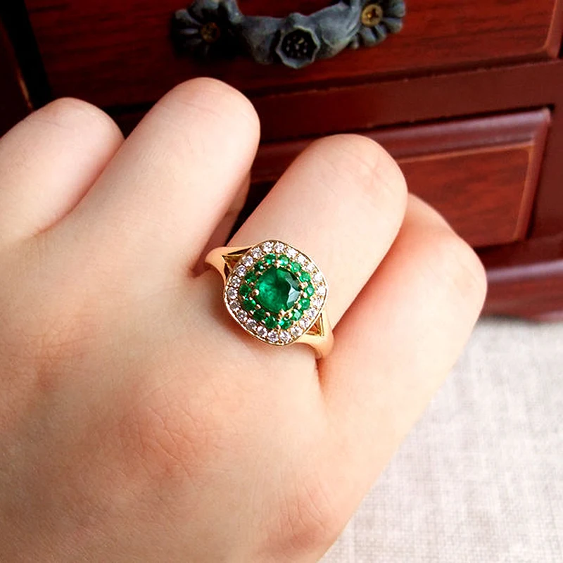 Кольцо из 18-каратного желтого золота 1 1ct кольцо моисанита и зеленого изумруда