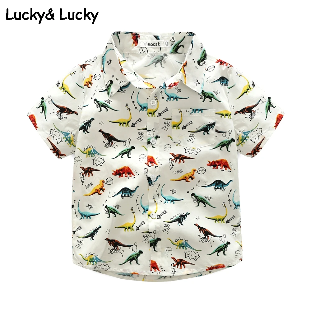 

Boys shirts dinosaur printed short sleeve boys white shirts fashion children blouse boy shirts for children one piece