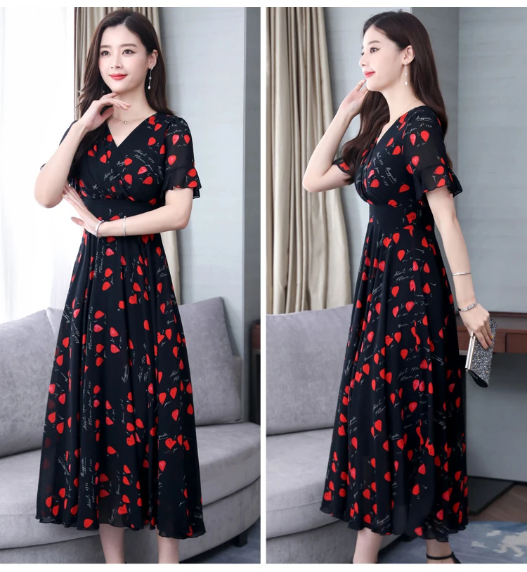 Лето г. Винтаж печати шифон Boho Белый миди платье 3XL плюс размеры элегантный для женщин Корейский макси платья вечерние пикантные пляжные