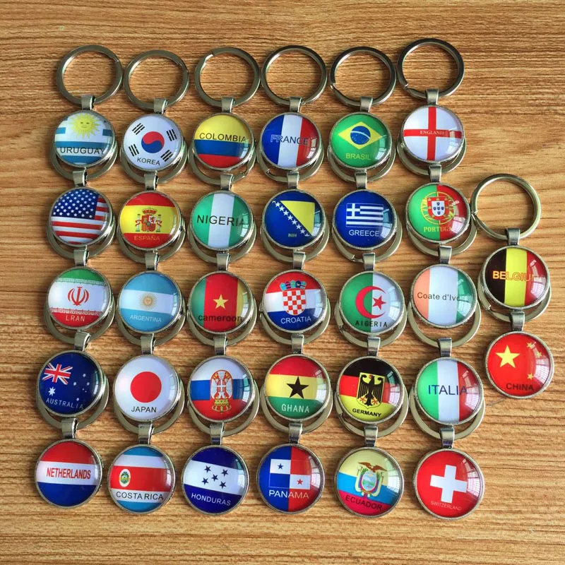 

6Pcs/lot Mixed Alloy Flag Keychain Cabochon Setting Pendant Key Rings