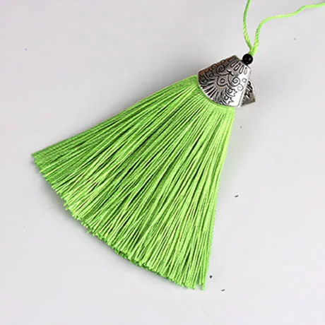 Light green 10 шт., 8 см, цветные шелковые кисточки с колпачками, декоративные подвески с кисточками, серьги с подвесками для самостоятельного изготовления ювелирных изделий, аксессуары для вешалки - Цвет: Light green