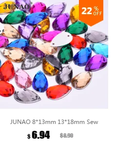 JUNAO, 13*18 мм, стразы в виде радужных капель, пришитые акриловые хрустальные камни, стразы для шитья одежды, рукоделия, рукоделия