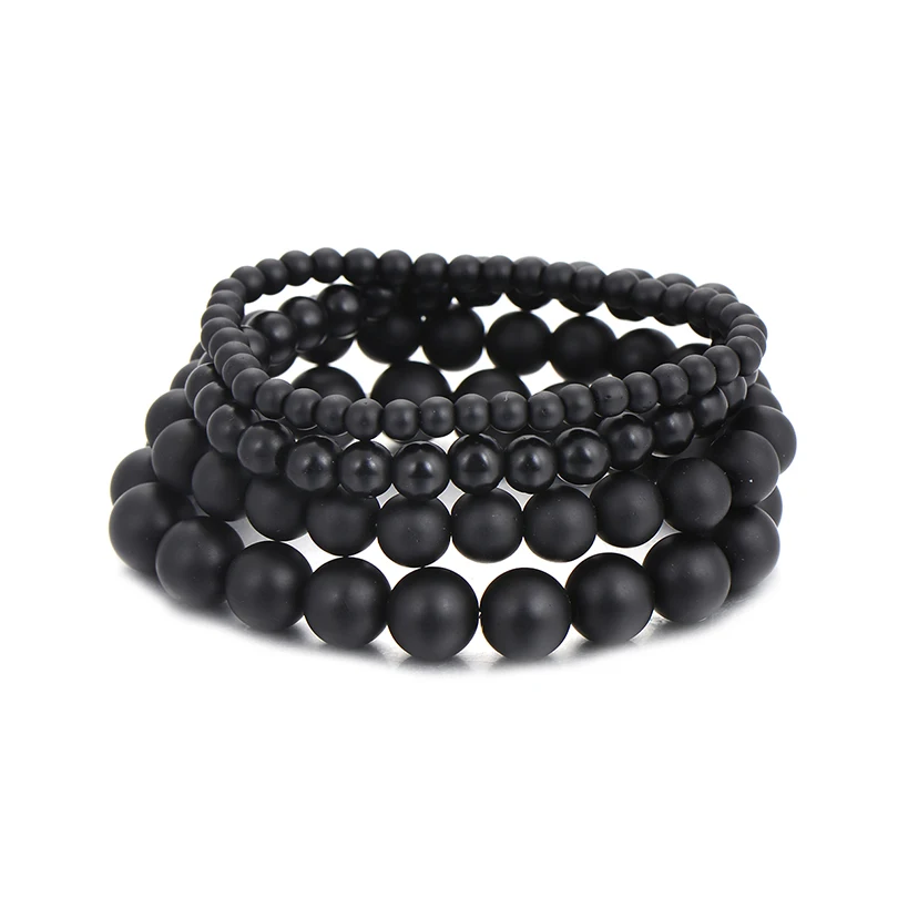 Винтажные Натуральный Камень Strand браслет для Для женщин мужчин 4/6/8/10 мм черный