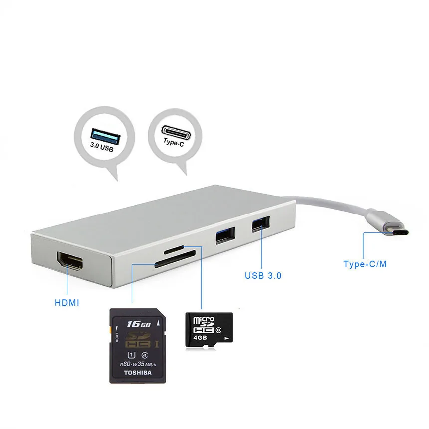 CHUYI 7 в 1 USB 3 0 концентратор C к адаптер HDM с SD/TF картой чтения типа сплиттер для Macbook