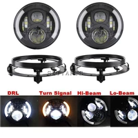 a set 7 inch round led headlight halo drl daytime running light angel with 7 inch bracket ring for je ep wr angler jk hum mer